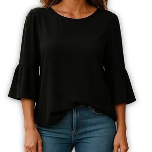 Green Envelope Black Bell Sleeve Blouse Stretch Popover Top Plus Size 1X